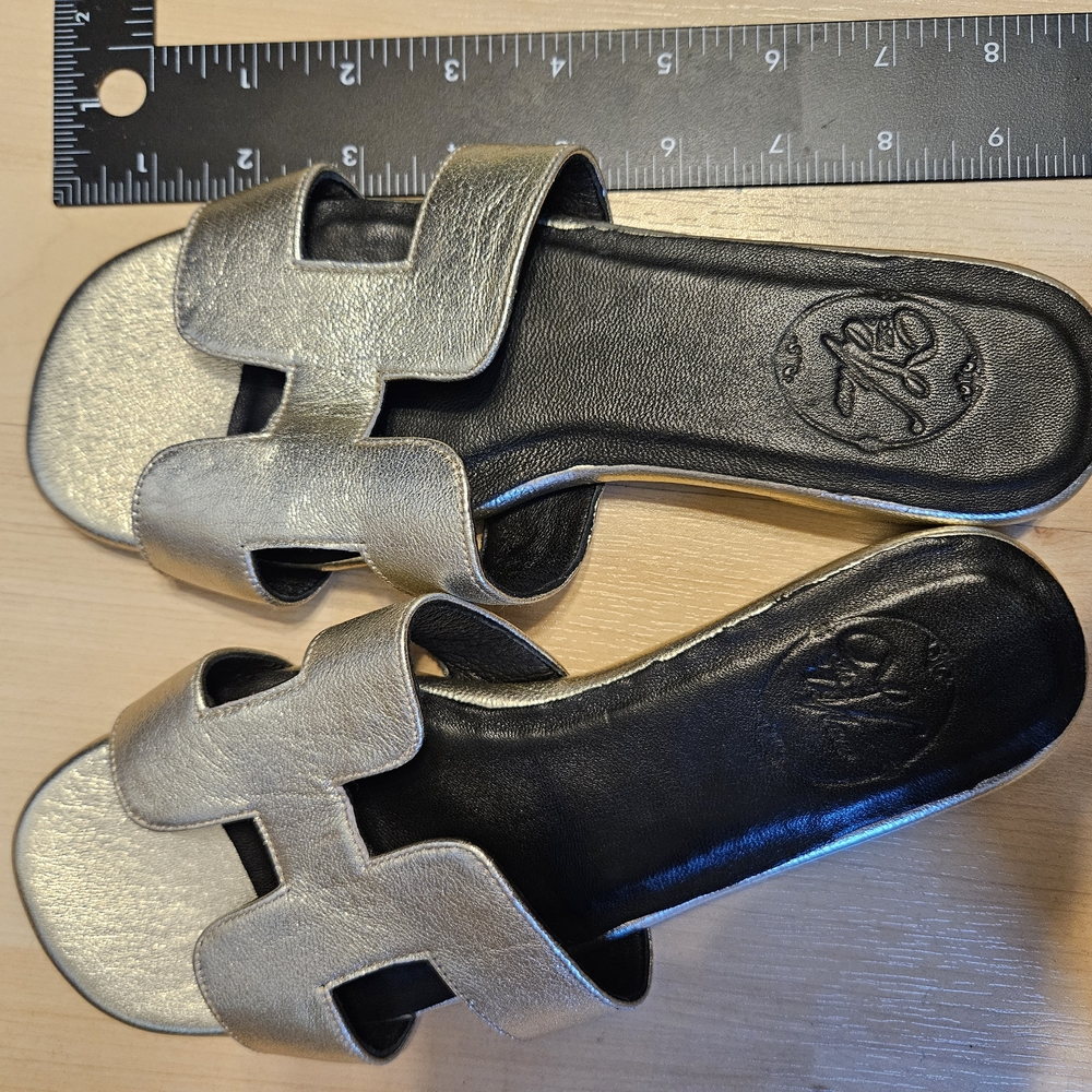 Silver and Black Minimalist Slide Sandals